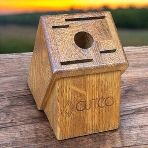Cutco 5 Slot Brown Honey Oak Hardwood Knife Block Model 1649 Made in USA VGC